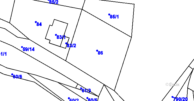 Parcela st. 86 v KÚ Jasenka, Katastrální mapa