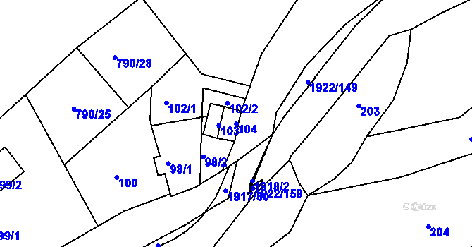 Parcela st. 104 v KÚ Jasenka, Katastrální mapa
