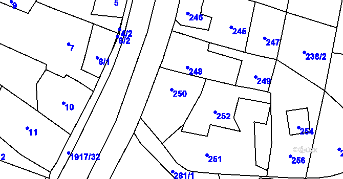Parcela st. 250 v KÚ Jasenka, Katastrální mapa
