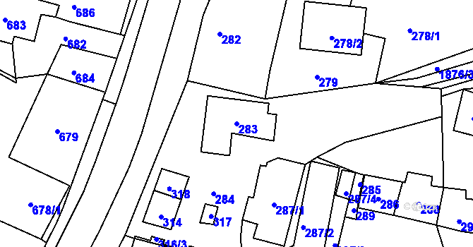Parcela st. 283 v KÚ Jasenka, Katastrální mapa