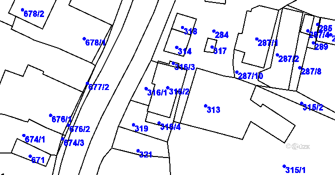 Parcela st. 316/2 v KÚ Jasenka, Katastrální mapa