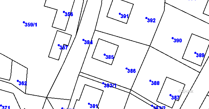 Parcela st. 385 v KÚ Jasenka, Katastrální mapa