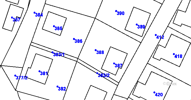 Parcela st. 388 v KÚ Jasenka, Katastrální mapa