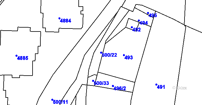 Parcela st. 500/22 v KÚ Jasenka, Katastrální mapa