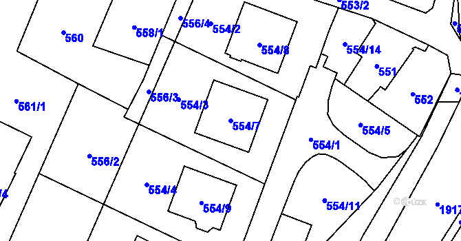 Parcela st. 554/7 v KÚ Jasenka, Katastrální mapa
