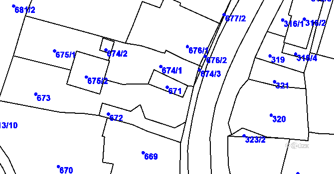 Parcela st. 671 v KÚ Jasenka, Katastrální mapa