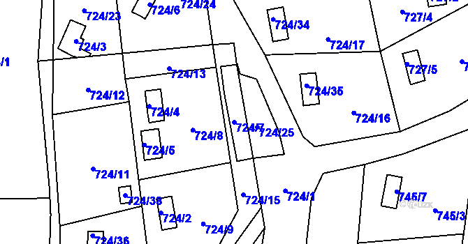 Parcela st. 724/7 v KÚ Jasenka, Katastrální mapa