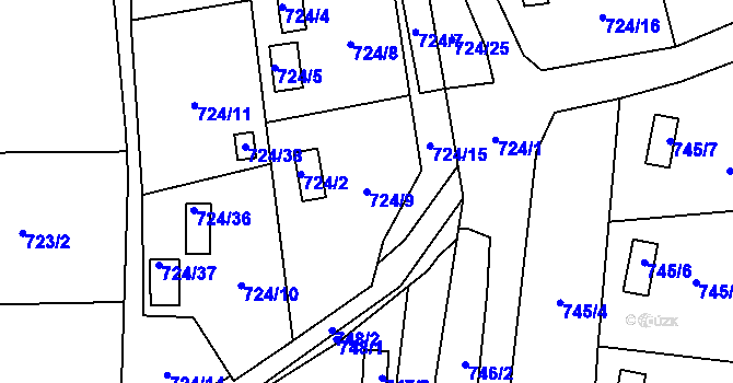 Parcela st. 724/9 v KÚ Jasenka, Katastrální mapa