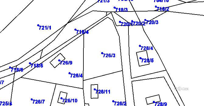 Parcela st. 726/3 v KÚ Jasenka, Katastrální mapa