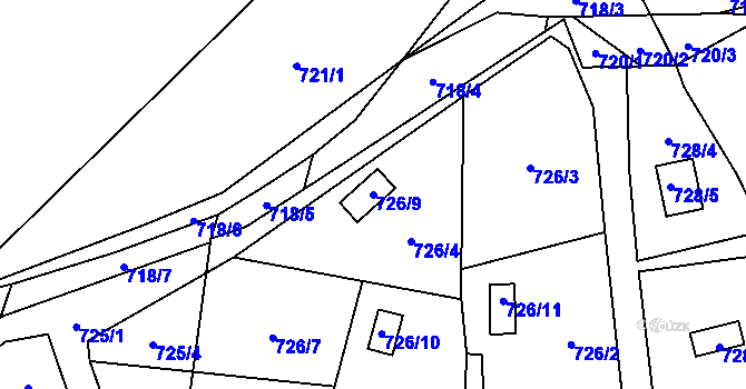 Parcela st. 726/9 v KÚ Jasenka, Katastrální mapa