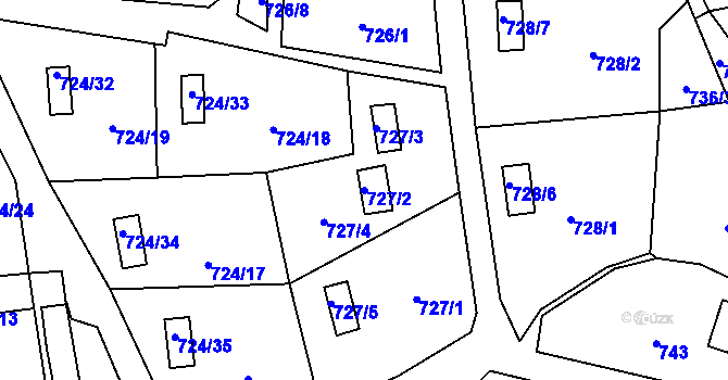 Parcela st. 727/2 v KÚ Jasenka, Katastrální mapa
