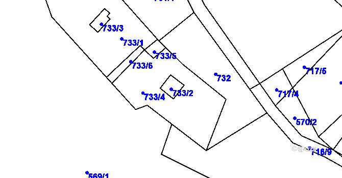 Parcela st. 733/2 v KÚ Jasenka, Katastrální mapa