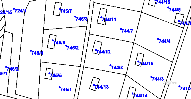 Parcela st. 744/12 v KÚ Jasenka, Katastrální mapa