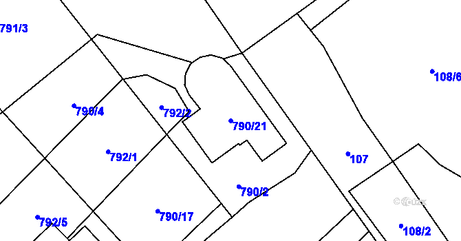 Parcela st. 790/21 v KÚ Jasenka, Katastrální mapa