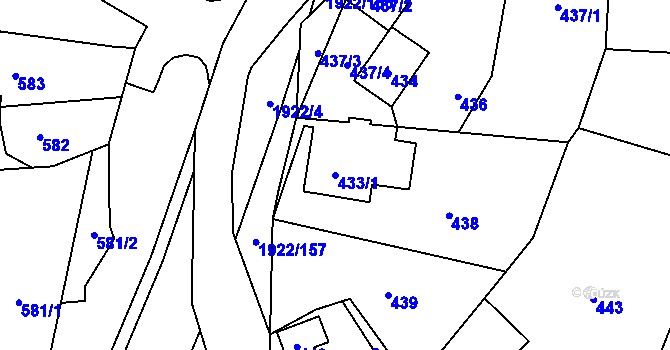 Parcela st. 433/1 v KÚ Jasenka, Katastrální mapa