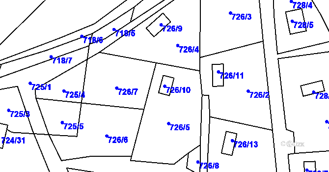 Parcela st. 726/10 v KÚ Jasenka, Katastrální mapa