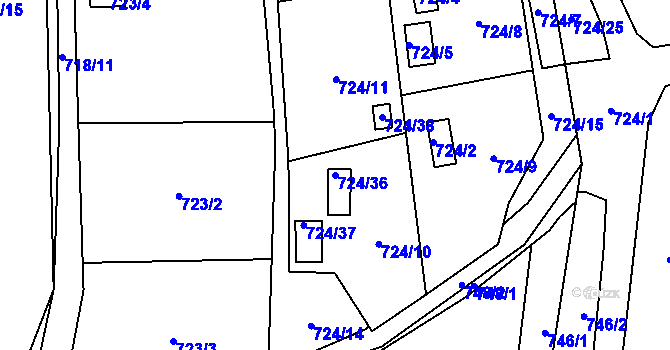 Parcela st. 724/36 v KÚ Jasenka, Katastrální mapa