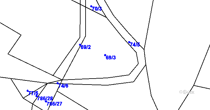Parcela st. 69/3 v KÚ Jasenka, Katastrální mapa