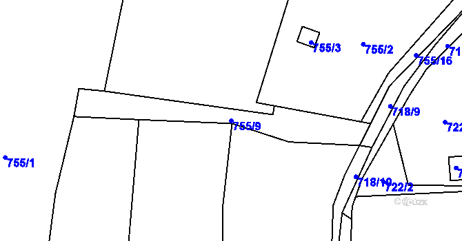 Parcela st. 755/9 v KÚ Jasenka, Katastrální mapa