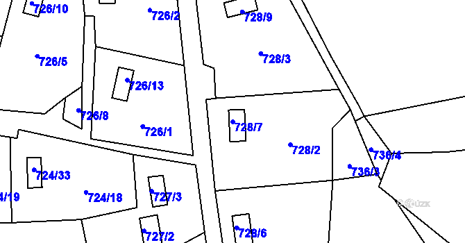 Parcela st. 728/7 v KÚ Jasenka, Katastrální mapa
