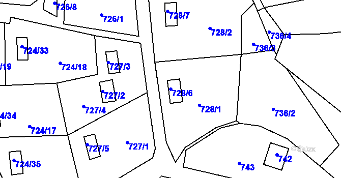Parcela st. 728/6 v KÚ Jasenka, Katastrální mapa