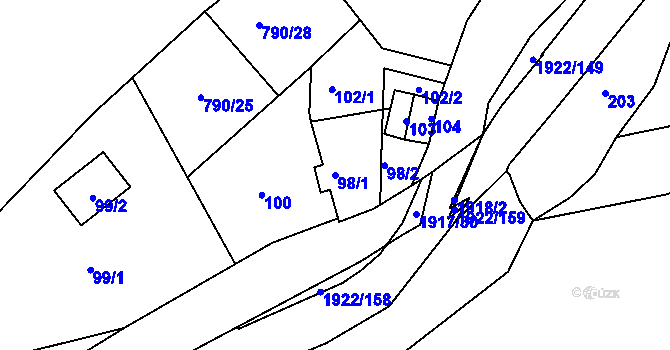 Parcela st. 98/1 v KÚ Jasenka, Katastrální mapa
