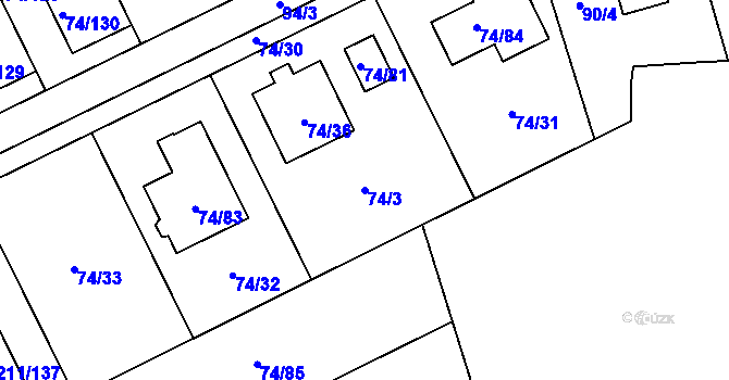 Parcela st. 74/3 v KÚ Vsisko, Katastrální mapa