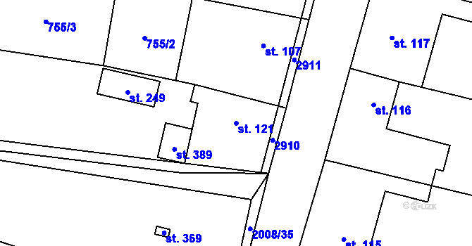 Parcela st. 121 v KÚ Vstiš, Katastrální mapa