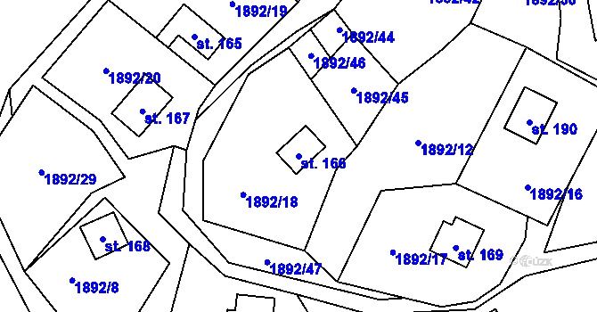 Parcela st. 166 v KÚ Vstiš, Katastrální mapa