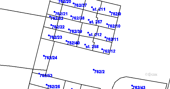 Parcela st. 258 v KÚ Vstiš, Katastrální mapa