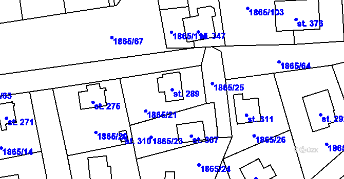 Parcela st. 289 v KÚ Vstiš, Katastrální mapa