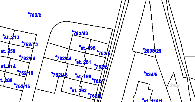 Parcela st. 762/5 v KÚ Vstiš, Katastrální mapa