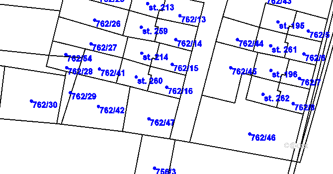 Parcela st. 762/16 v KÚ Vstiš, Katastrální mapa