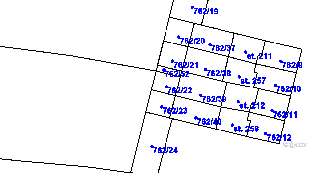 Parcela st. 762/22 v KÚ Vstiš, Katastrální mapa