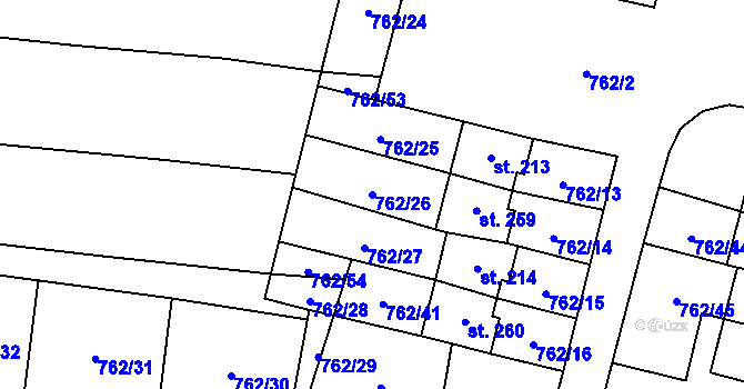 Parcela st. 762/26 v KÚ Vstiš, Katastrální mapa
