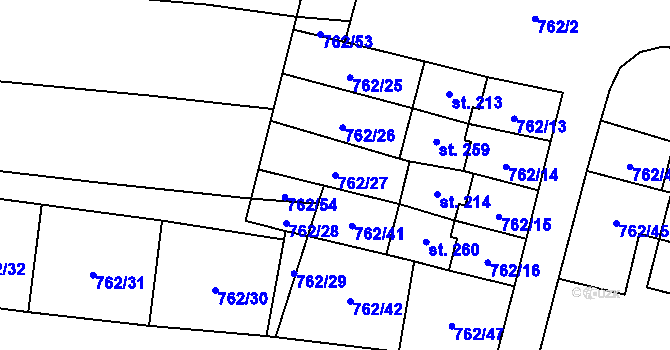 Parcela st. 762/27 v KÚ Vstiš, Katastrální mapa