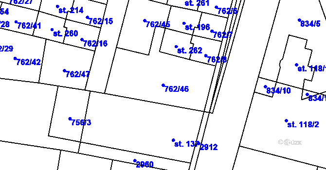 Parcela st. 762/46 v KÚ Vstiš, Katastrální mapa