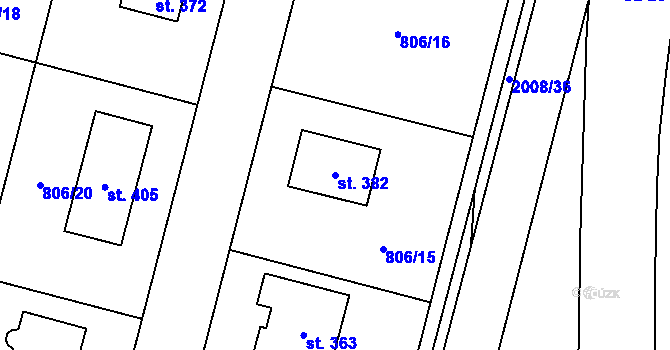 Parcela st. 382 v KÚ Vstiš, Katastrální mapa