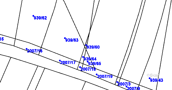 Parcela st. 939/60 v KÚ Vstiš, Katastrální mapa