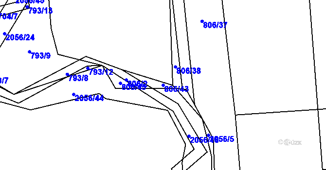 Parcela st. 806/43 v KÚ Vstiš, Katastrální mapa