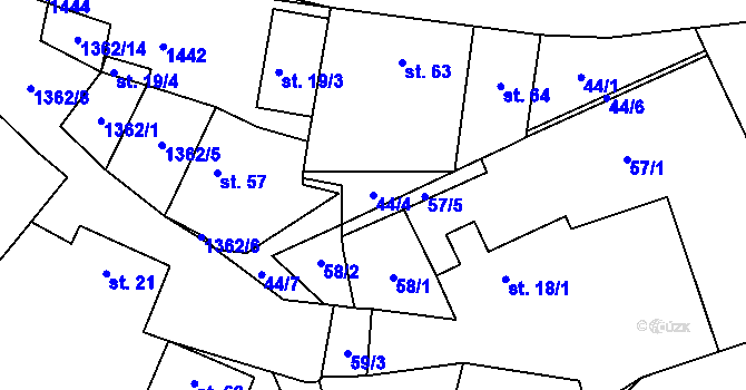 Parcela st. 44/4 v KÚ Všebořice u Dolních Kralovic, Katastrální mapa