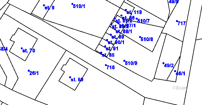 Parcela st. 85 v KÚ Všehrdy, Katastrální mapa