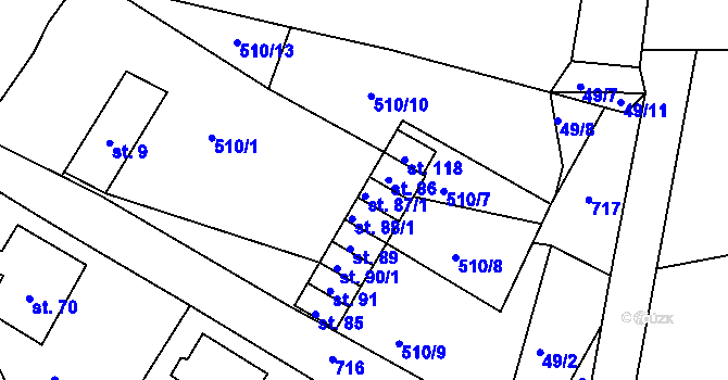 Parcela st. 87/2 v KÚ Všehrdy, Katastrální mapa