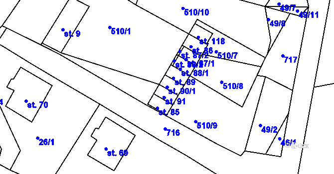 Parcela st. 90/1 v KÚ Všehrdy, Katastrální mapa