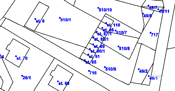 Parcela st. 90/2 v KÚ Všehrdy, Katastrální mapa