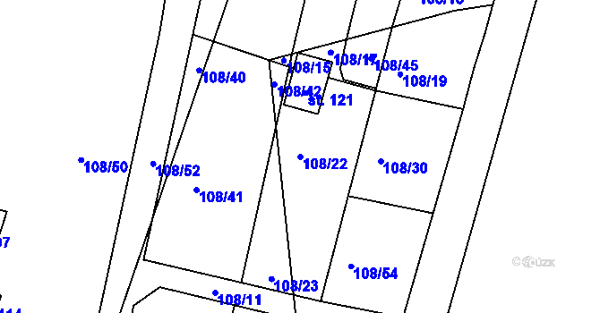 Parcela st. 108/22 v KÚ Všehrdy, Katastrální mapa