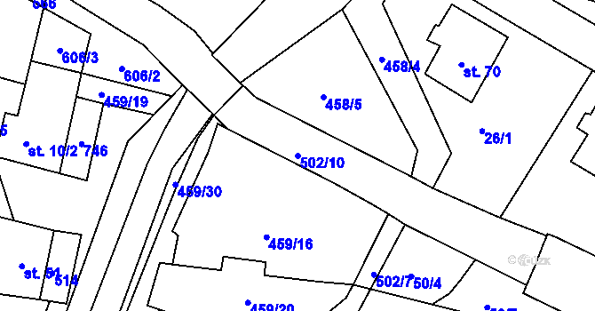 Parcela st. 502/10 v KÚ Všehrdy, Katastrální mapa