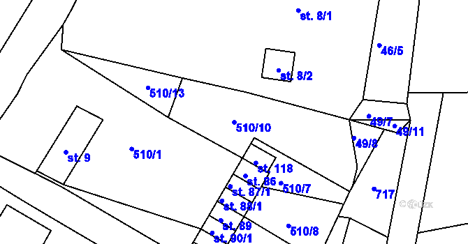 Parcela st. 510/10 v KÚ Všehrdy, Katastrální mapa