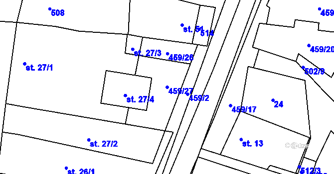 Parcela st. 459/27 v KÚ Všehrdy, Katastrální mapa
