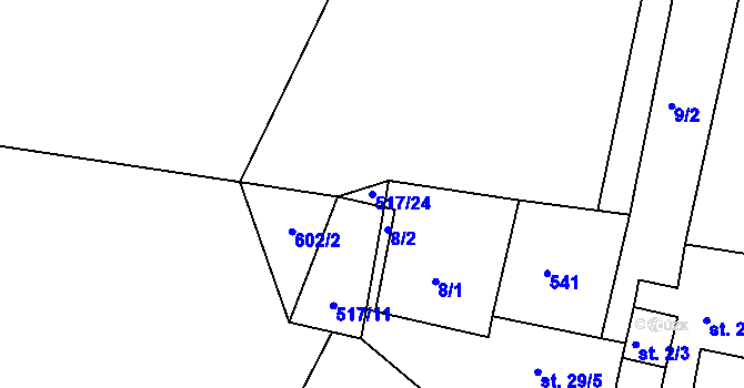 Parcela st. 517/24 v KÚ Všehrdy, Katastrální mapa